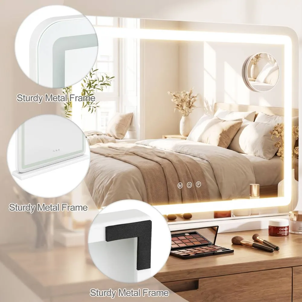 Costway Vanity Mirror LED Lights White Makeup Mirror Charging 6