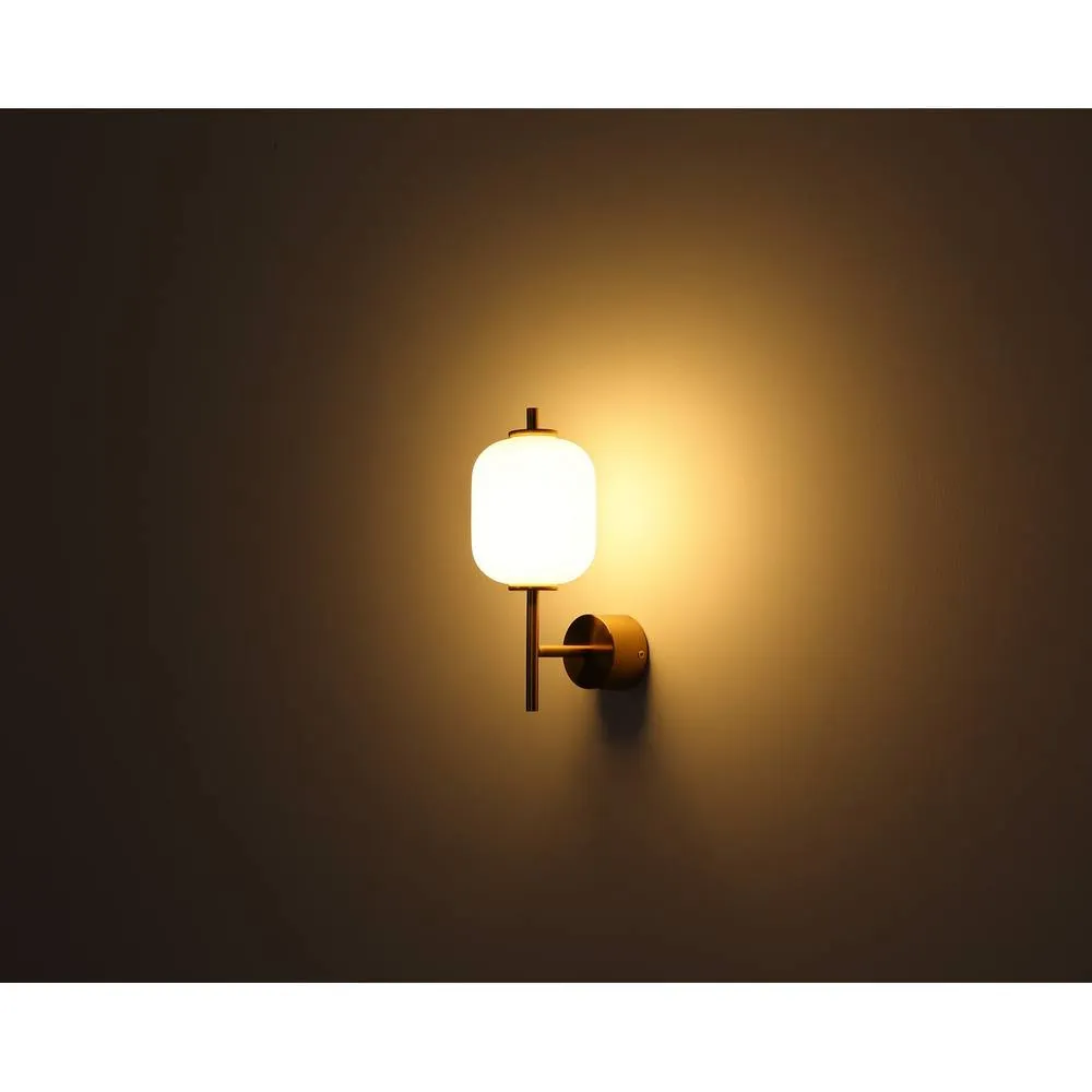Netlighting Ewald Wall Lamp BrassColoured Opal Glass Shade LED 3000K in Gold 3