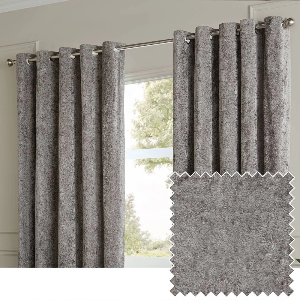Paoletti Lustre Velvet Fully Lined Eyelet Curtain Pair in Grey