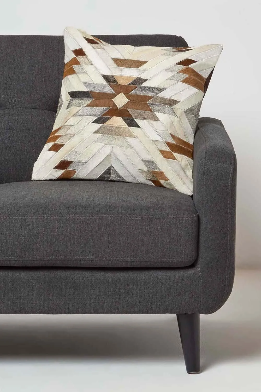 Homescapes Geometric Star Leather Cushion 45 x 45 cm in Brown 2