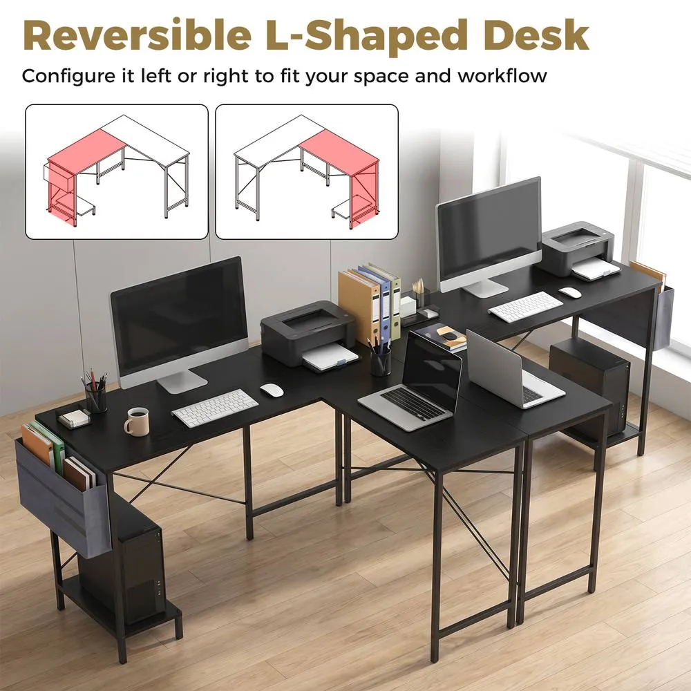Costway L Shaped Office Desk with Drawer Reversible Corner Computer Desk with CPU Stand in Black 6