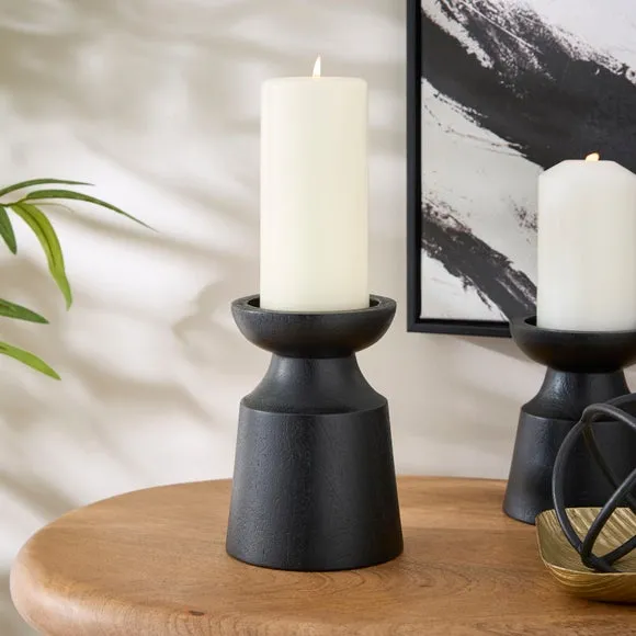 Black Mango Wood Sculpted Pillar Candle Holder 1