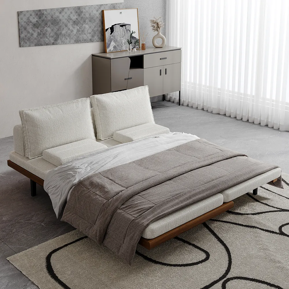 Pull Out 3-Seater Futon Bed Couch Convertible White Cotton & Linen Bed