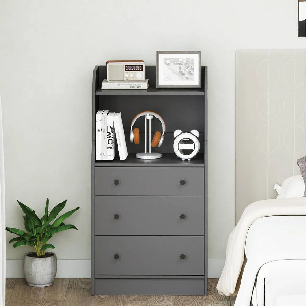 Costway 3-Drawer Dresser Storage Organizer with Shelves-Grey in Grey 2
