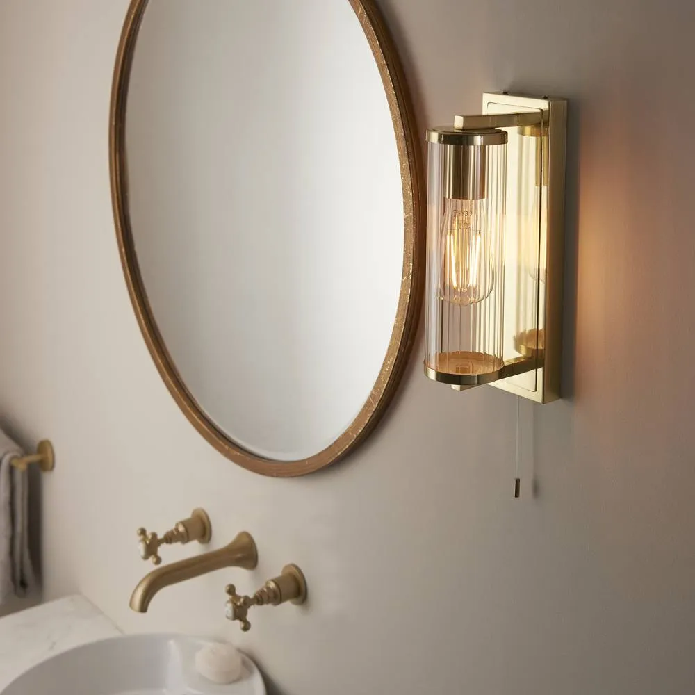 Netlighting Taylor Bathroom Wall Lamp Satin Brass Clear Ribbed Glass in Gold 2