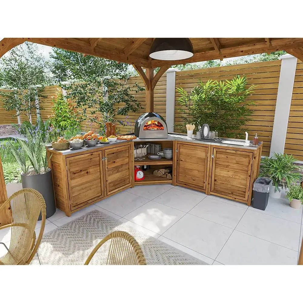 Dunster House Garden Kitchen with Right Side Sink W2m x D2m / W7' x D7' in Brown 4