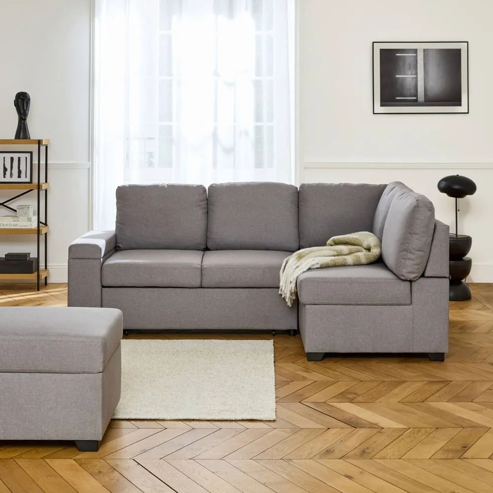 sweeek 3-seater Corner Sofa Bed With Footstool in Light Grey 2