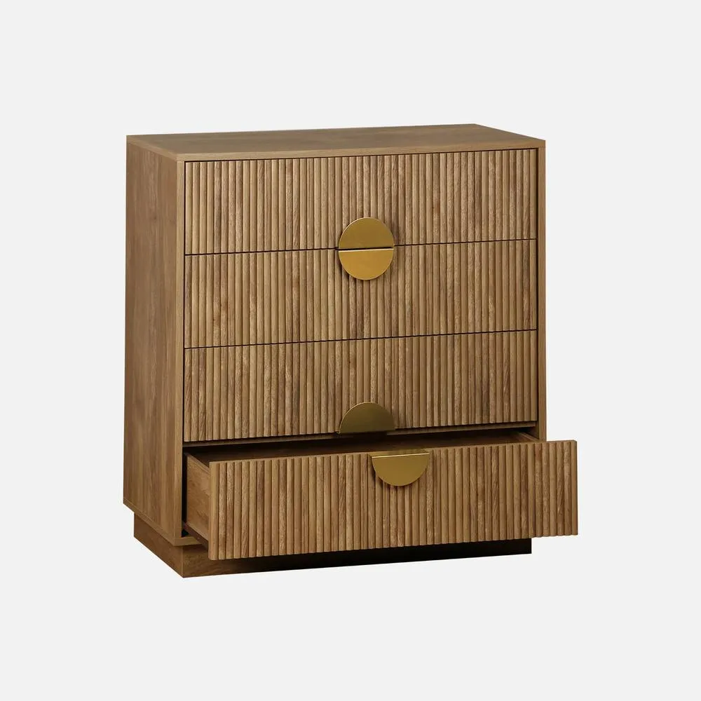 sweeek 4-drawer Chest With Grooved Mango Wooden Effect in Brown 2