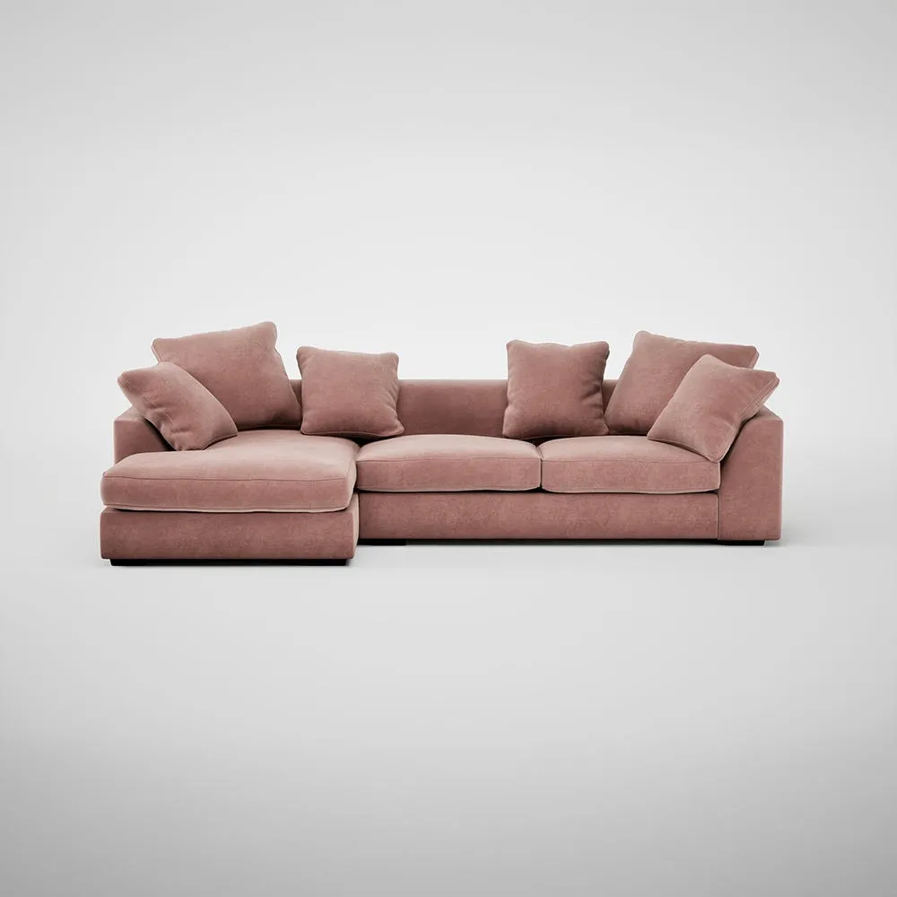 Heal's Cumulus Left Hand Facing Corner Sofa Smart Luxe Velvet Dusky Pink Black Feet 1