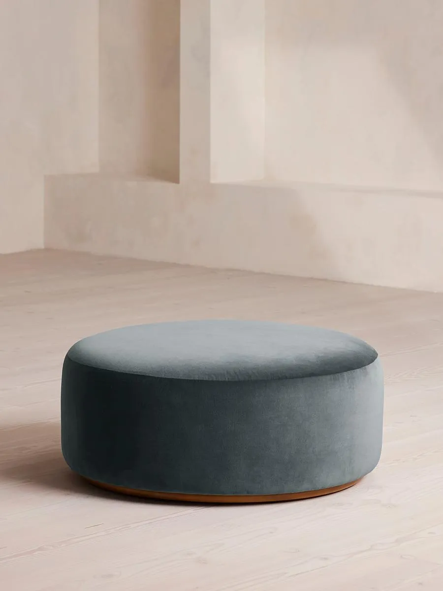 Aline Ottoman, Velvet, Grey Blue