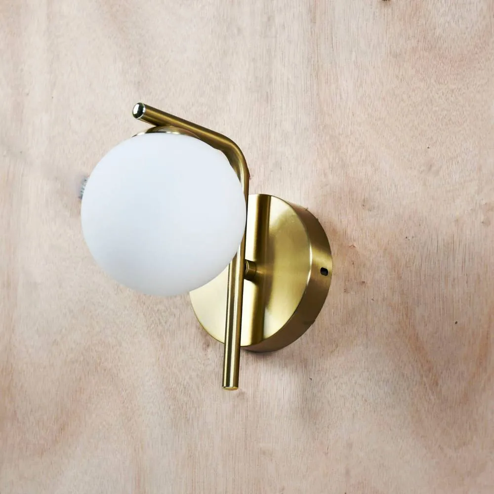 First Choice Lighting Set of 2 Grosvenor - Satin Brass Wall Lights with Glass Globes in Gold 5