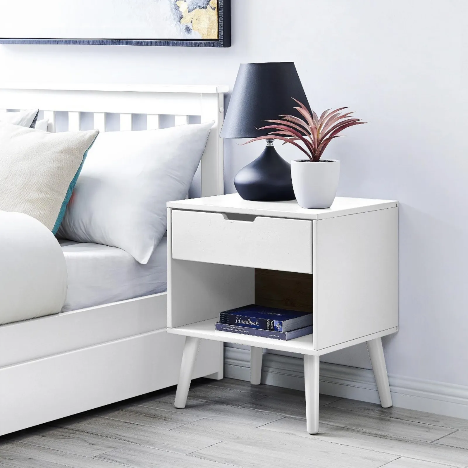FurnitureboxUK Alma Matte Painted Wooden bedside Table With Single Drawer & Storage Space in White 2