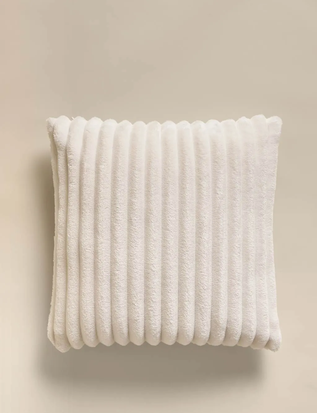 M&S Ribbed Fleece Cushion Ivory