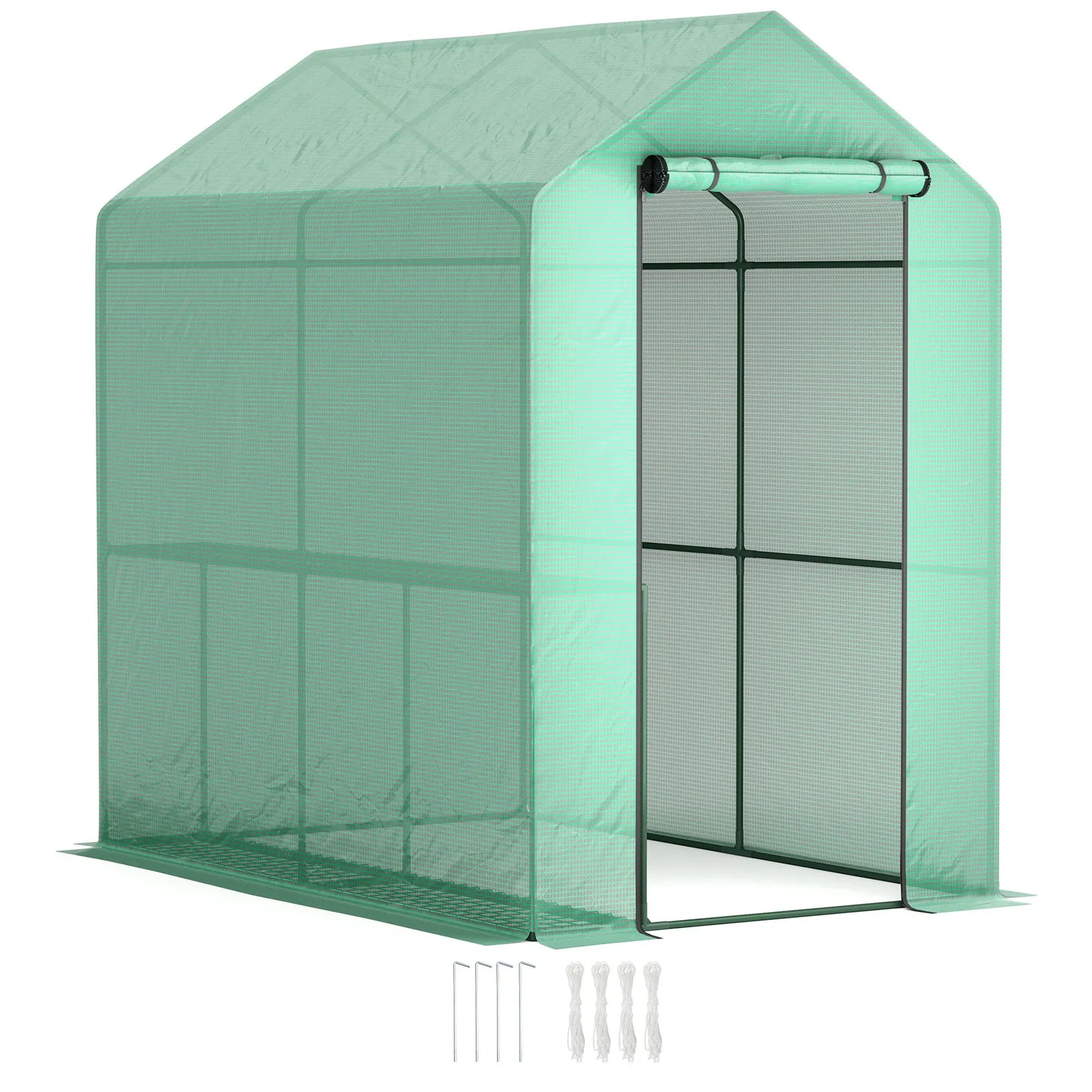 OUTSUNNY Walk in Greenhouse w/Shelves Steeple Grow House 120 x 186 x 190 cm in Green 2