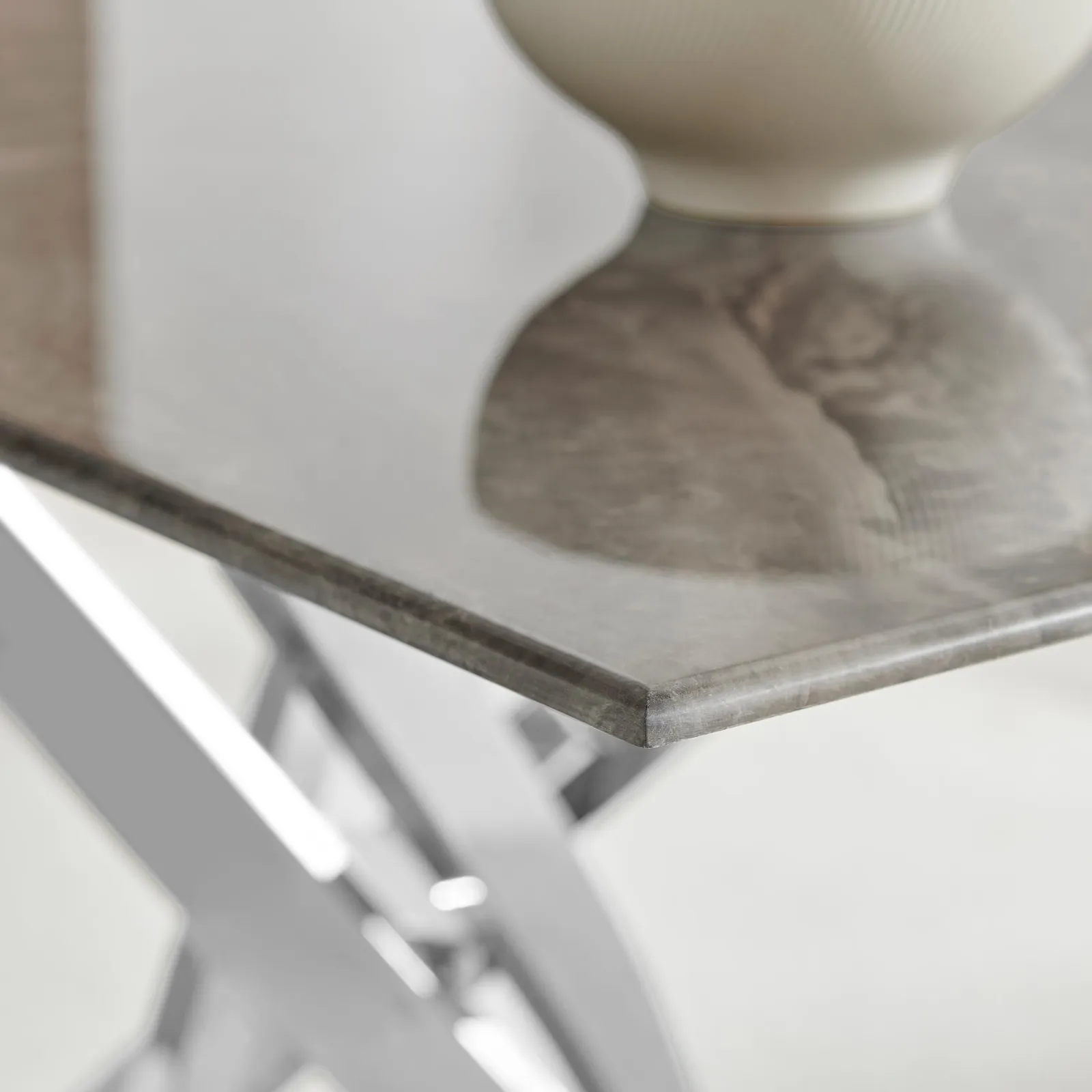 FurnitureboxUK Leonardo 4-Seater Dining Table With Marble Effect Glass Top & Silver Metal Legs in Dark Brown 4