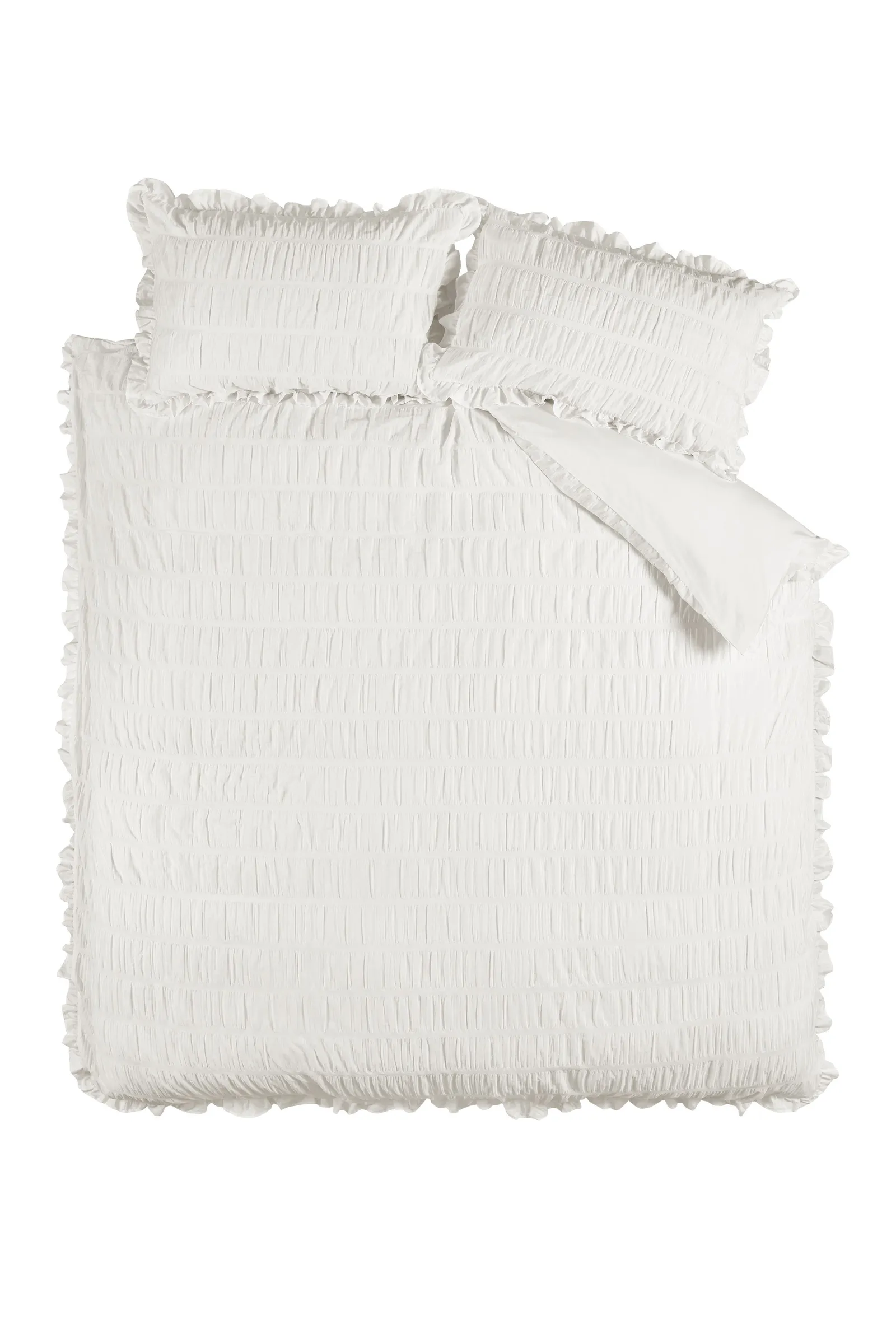 Catherine Lansfield 'Seersucker Frill' Duvet Cover Set in White 4