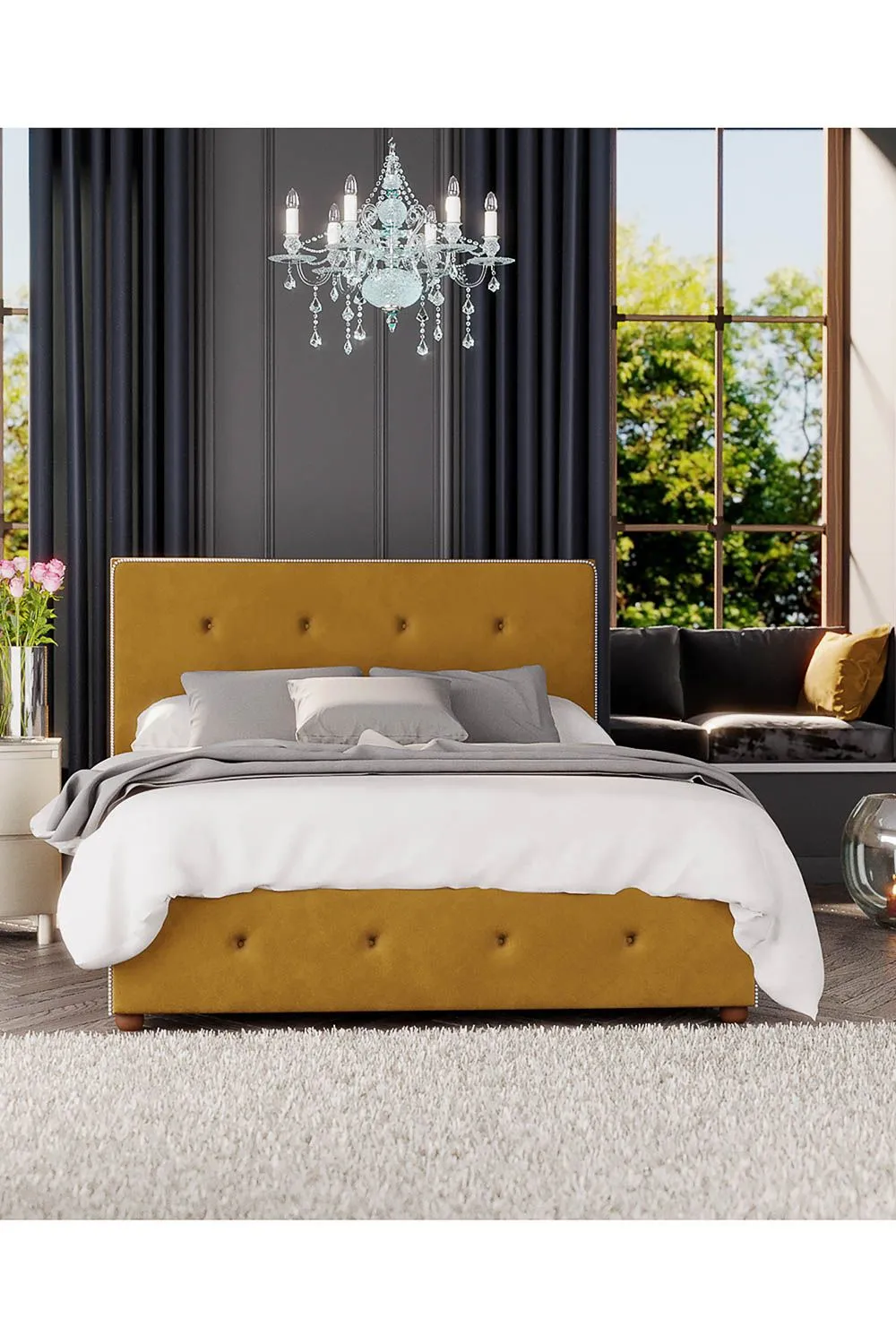 Laurence Llewelyn-Bowen Hesper Ottoman Storage Bed in Plush Velvet Fabric, Custom Made in Mustard 5