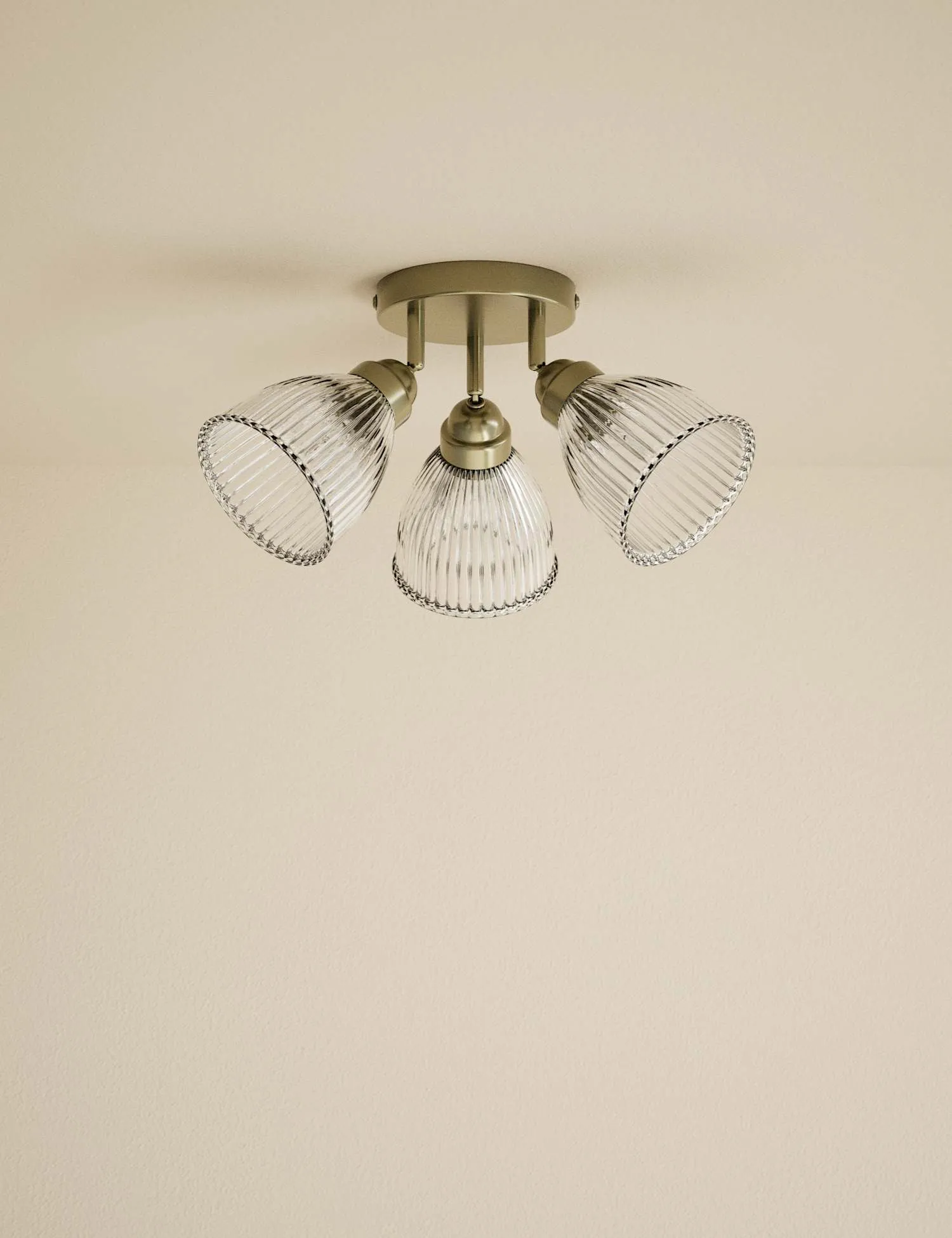 M&S Florence 3 Light Ribbed Flush Ceiling Light Antique Brass