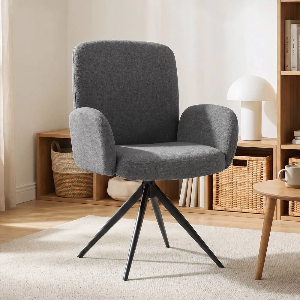 HOMCOM Swivel Accent Chair with Curved Backrest, Upholstered, Grey 2
