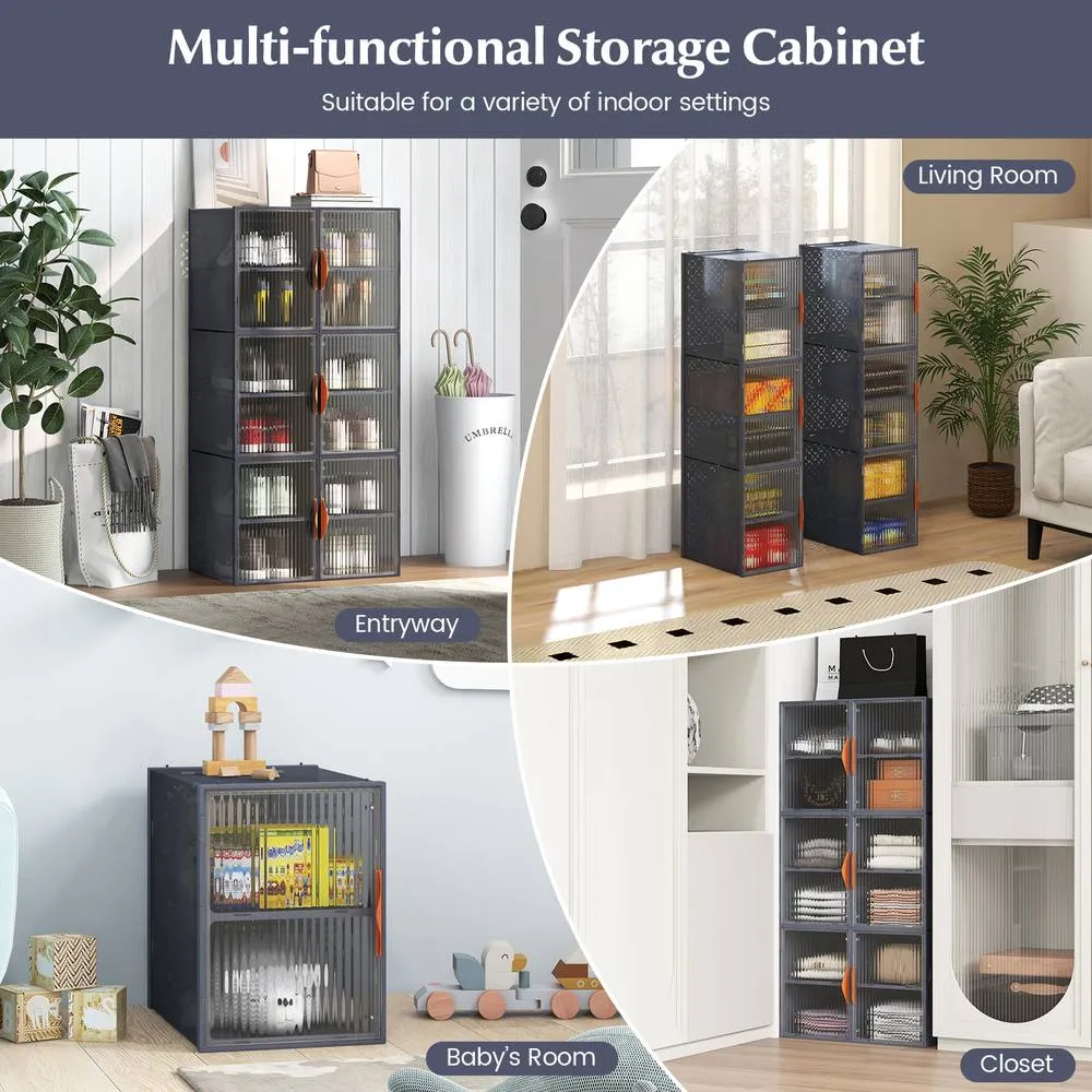 Costway 6 Pack Stackable Shoe Storage Boxes 12-Grids Plastic Storage Bins in Grey 5