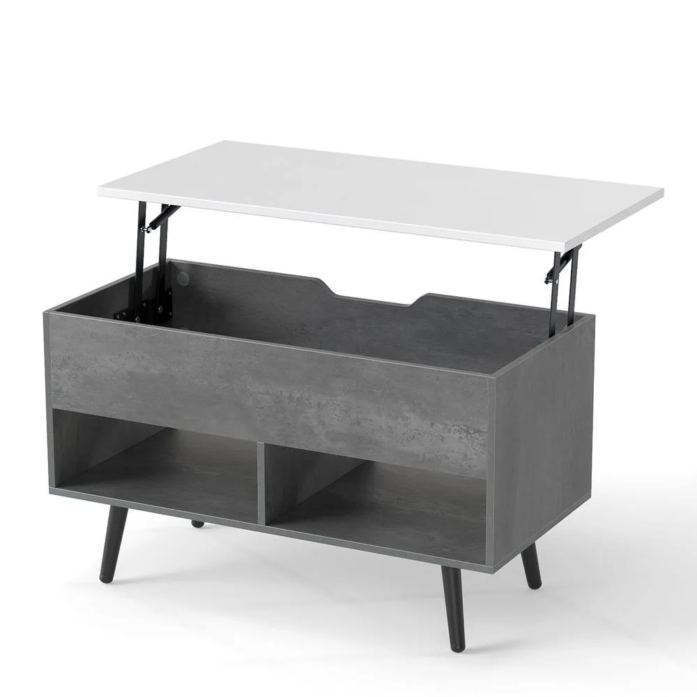 Costway Lift Top Coffee Table Modern Accent Table w/ Shelves Hidden Storage in Grey 5