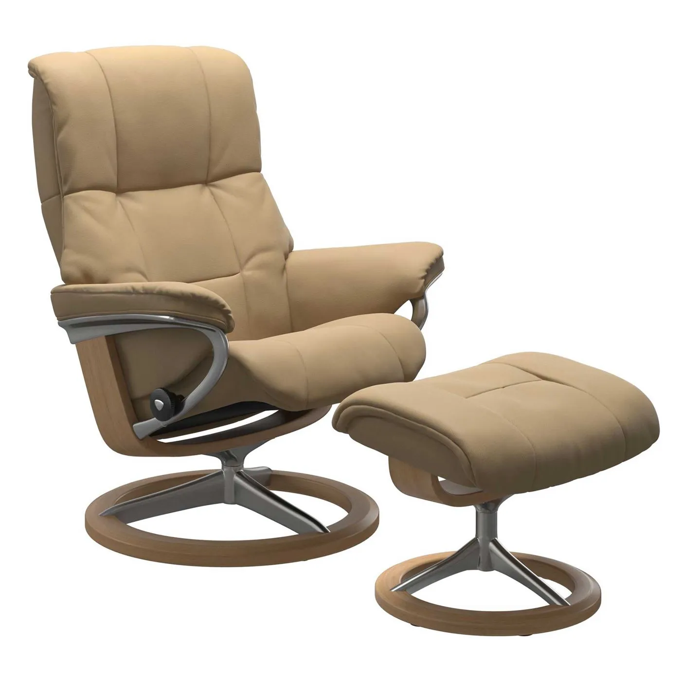 Stressless Mayfair Medium Signature Chair & Stool, Paloma Sand & Oak