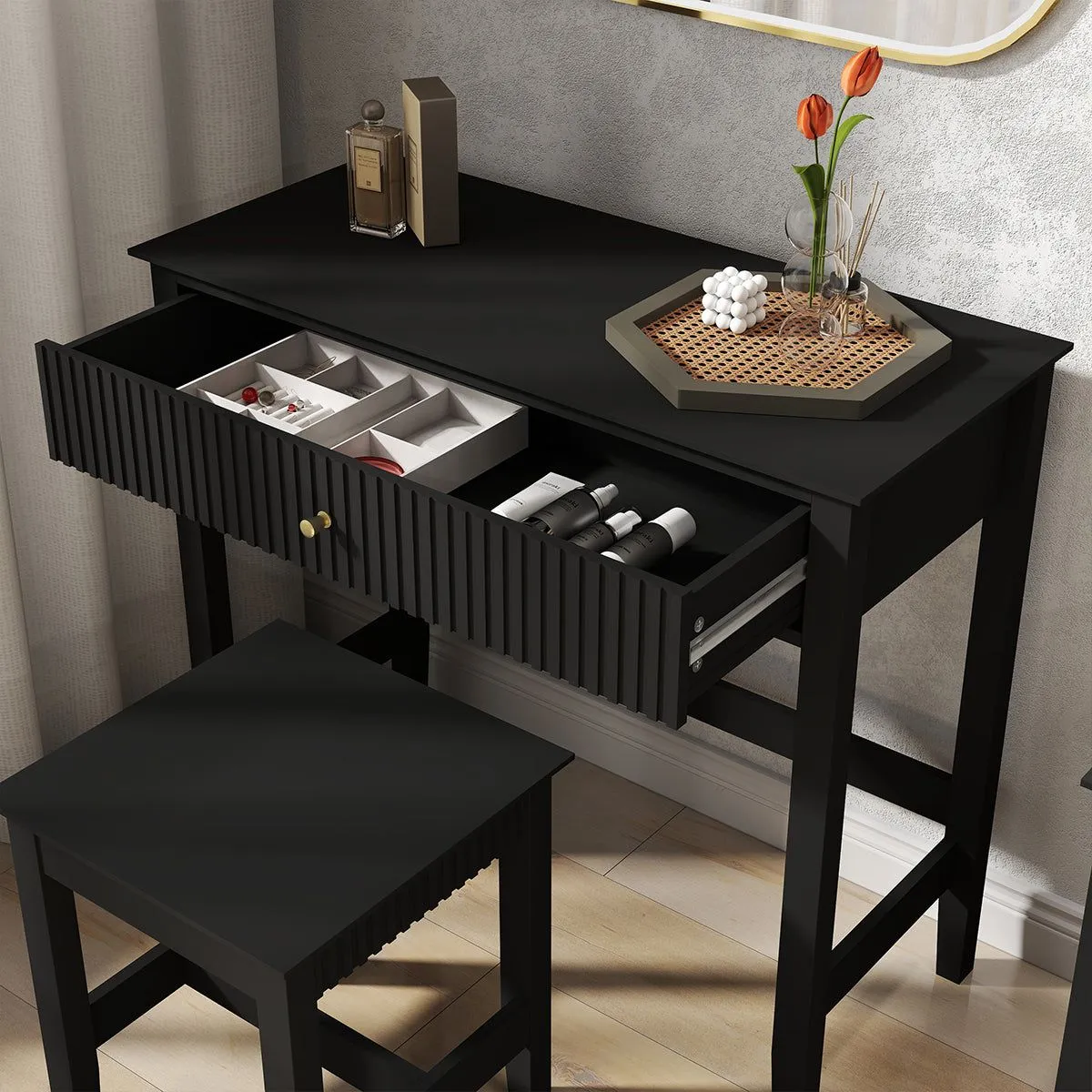 Melody Maison Dressing Table & Stool Set - Hales Black Range 2