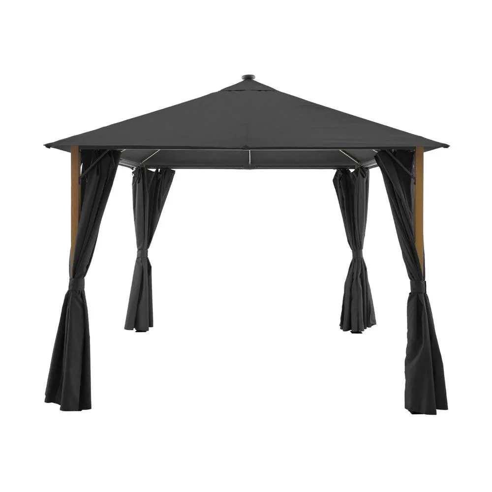 sweeek Aluminum gazebo 3x3m with wood effect, curtains, & LED in Dark Grey 5