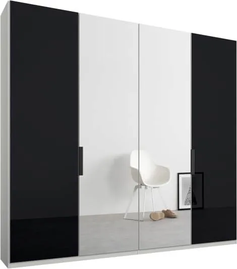 Caren 4 door 200cm Hinged Wardrobe, White Frame, Basalt Grey Glass and Mirror Doors