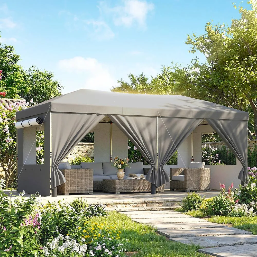 OUTSUNNY 3 x 6 m Pop Up Gazebo, UPF50+ Wedding Party Tent Marquee, Dark Grey