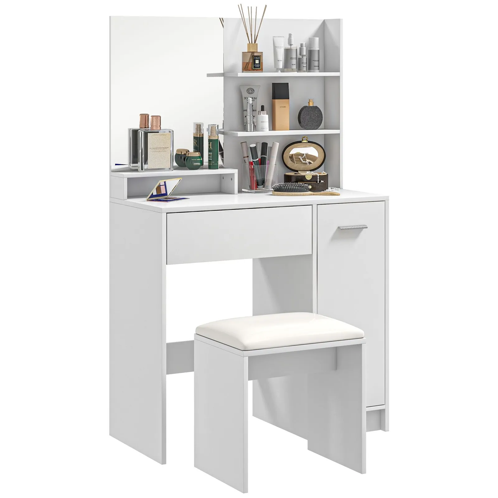 HOMCOM Dressing Table with Mirror & Stool, Makeup Desk for Bedroom in White 2