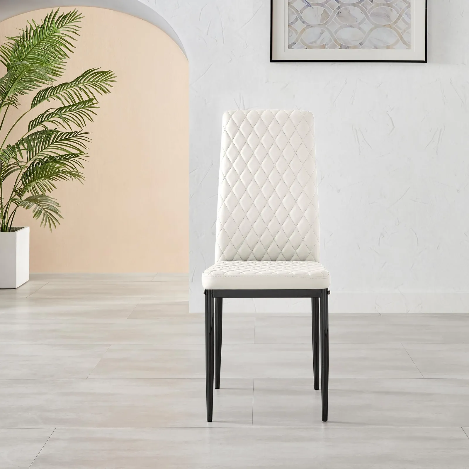 FurnitureboxUK Set of 4 Milan High Back Soft Touch Diamond Pattern Faux Leather Dining Chairs With Black Powder Coated Metal Legs in White 5