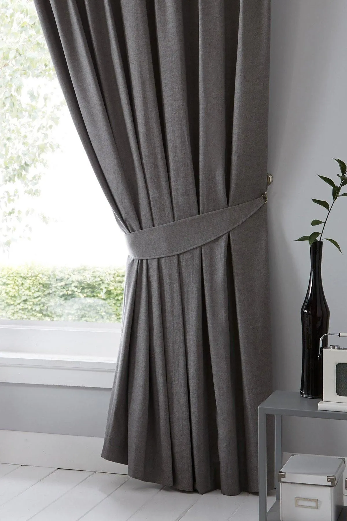 Fusion 'Dijon' Thermal & Blackout Fully Lined Pencil Pleat Curtains in Charcoal 3