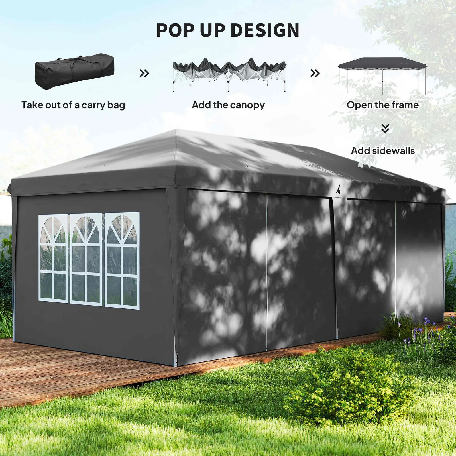 OUTSUNNY 3 x 6 m Pop Up Gazebo with Sides & Windows in Grey 4