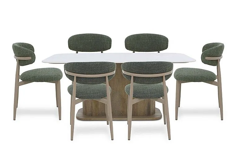 Aimar Rectangular Dining Table and 6 Open Back Chairs - Green