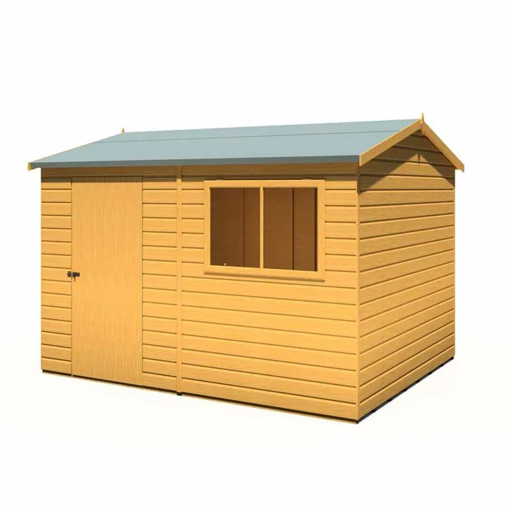 Shires Lewis 10 x 8 Feet Single Door Reverse Apex Style D Shed in Light Brown 2