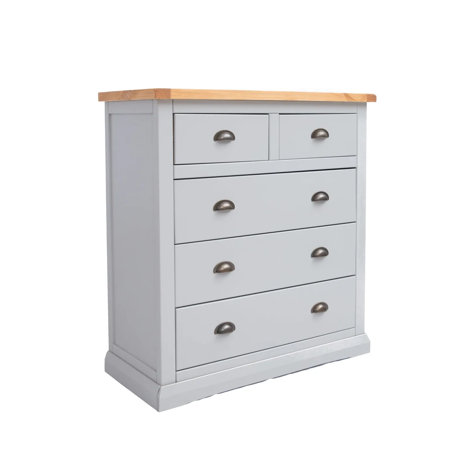 Cabinet Bits Loreo 5 Drawer Chest of Drawers Brass Cup Handle in Light Grey 2