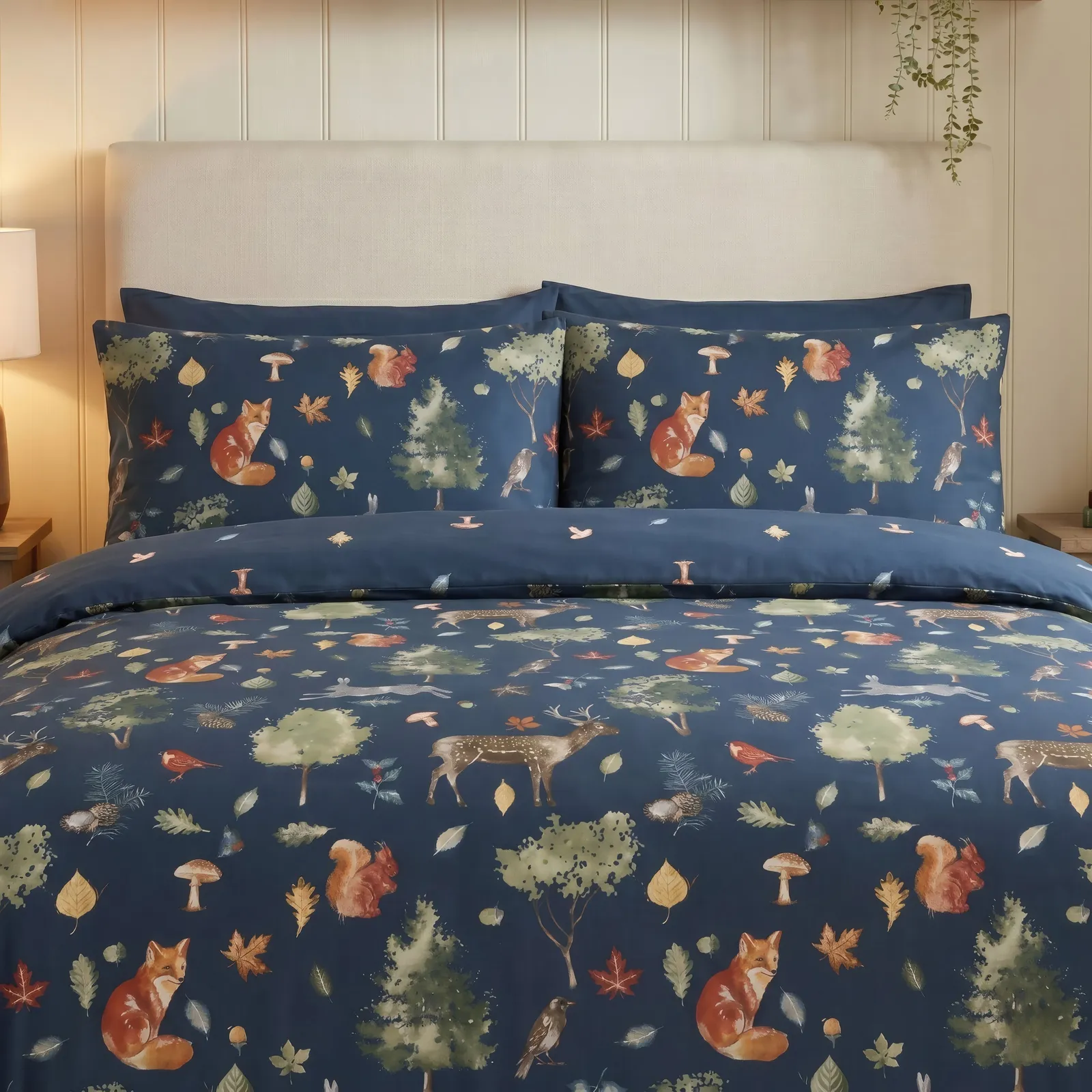 Rapport Home Autumn Christmas Microfibre Reversible Duvet Cover Set With Pillowcase in Blue 2