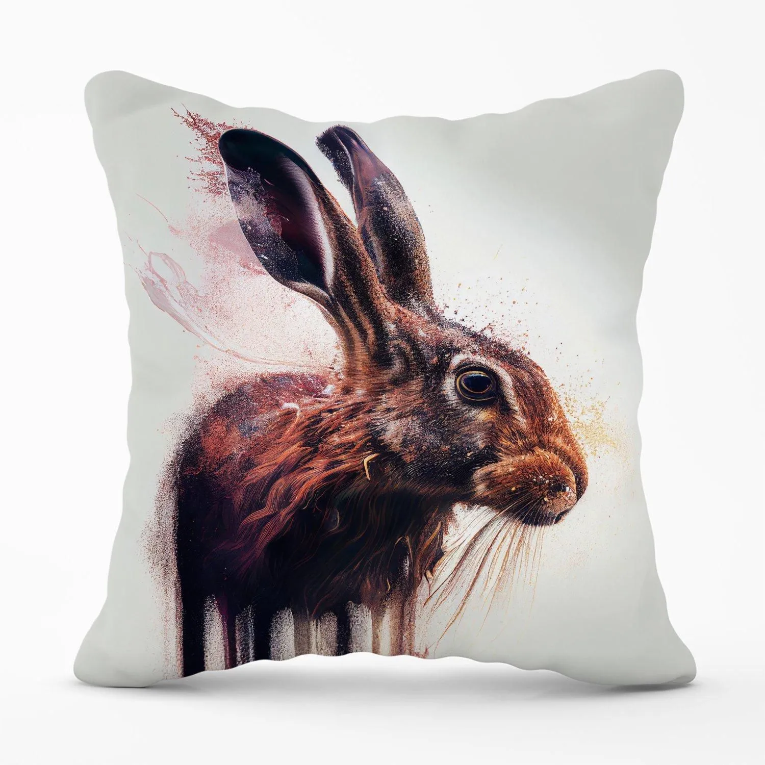 Warren Reed - Designer Hare Face Splashart Outdoor Cushion in Brown
