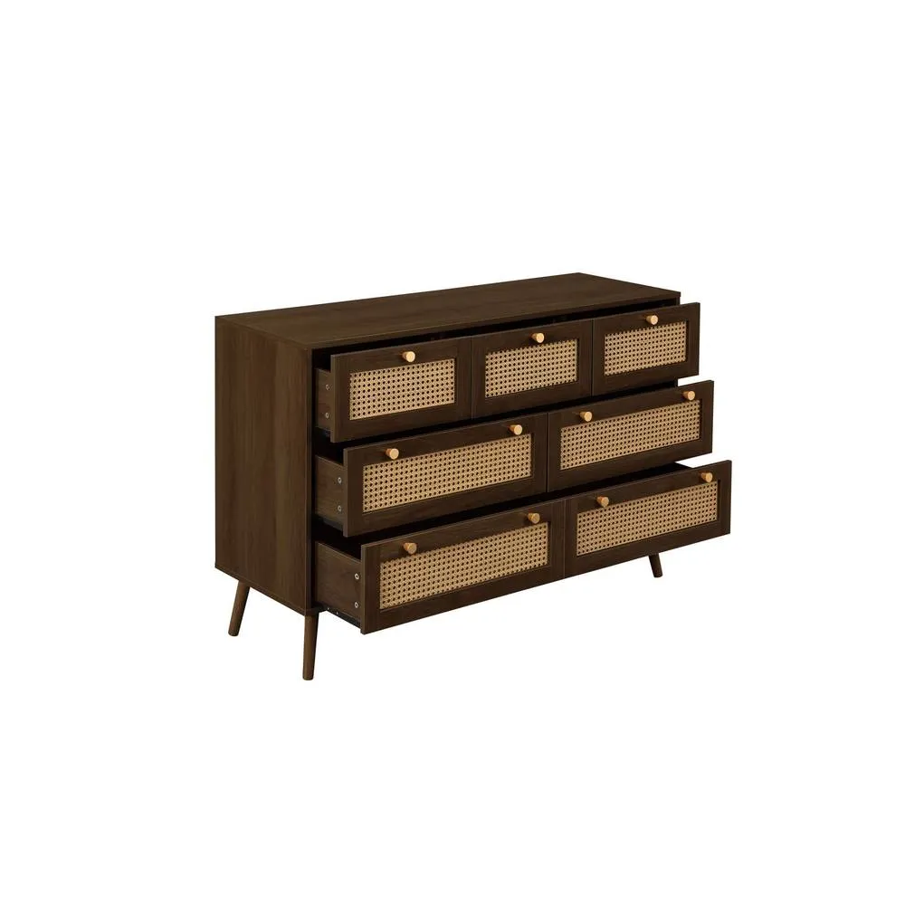 Birlea Walnut Chest of 7 Drawers Rattan Croxley Mid Century Modern 6
