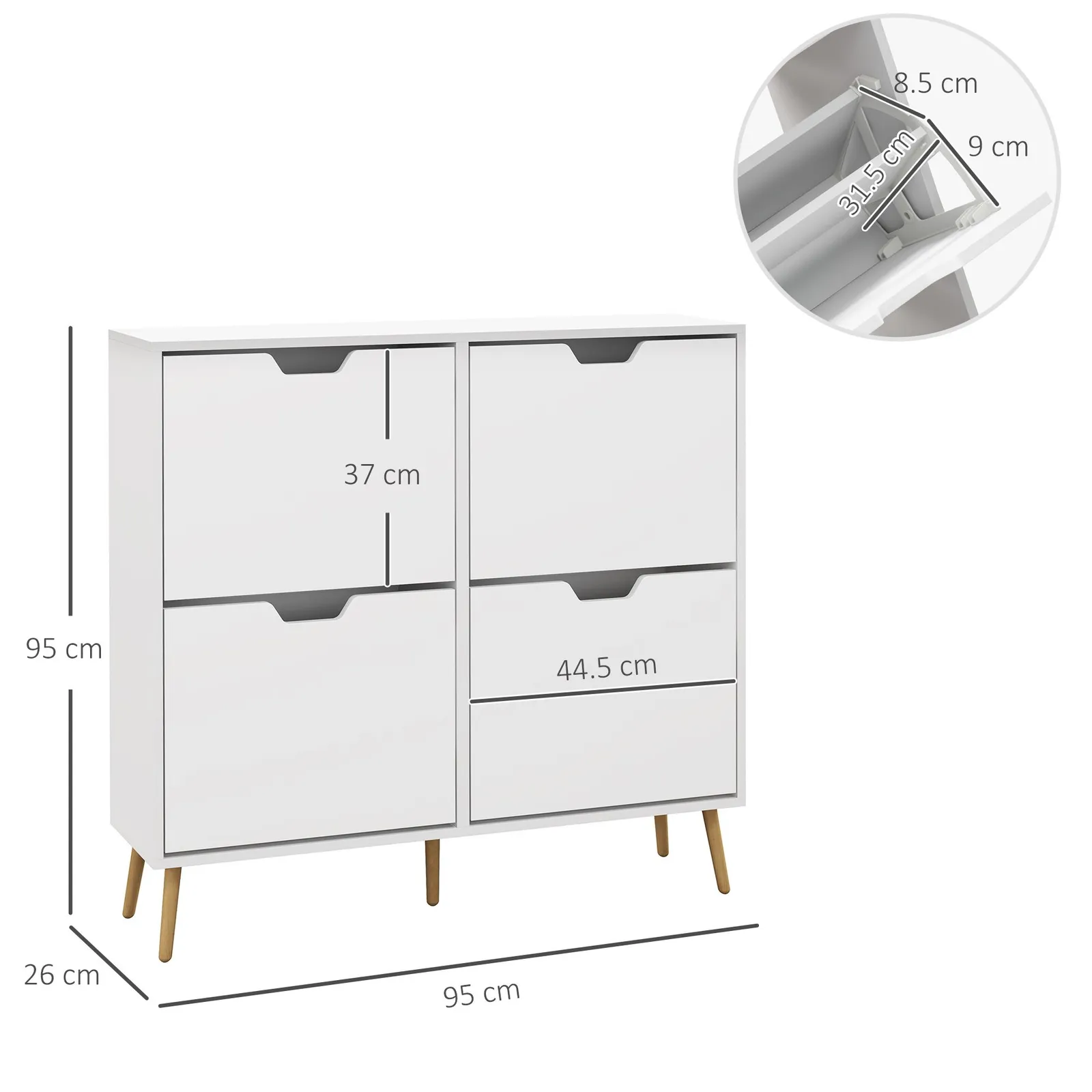 HOMCOM Shoe Storage Cabinet with 4 Flip Drawers for 16 Pairs of Shoes in White 3