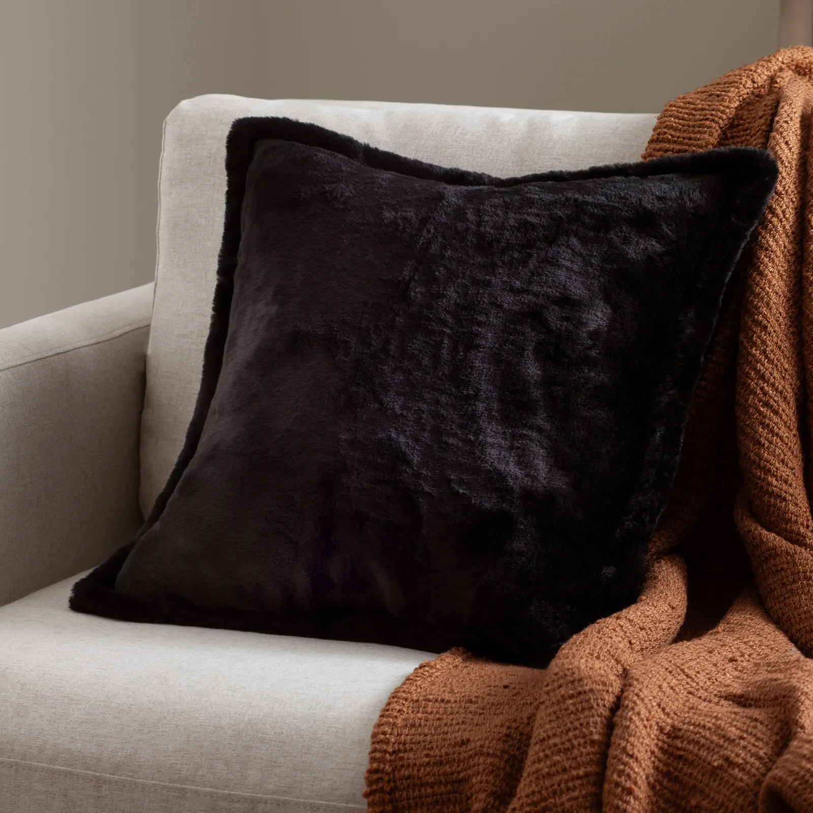 Furn Kallu Reversible Faux Fur Cushion in Black