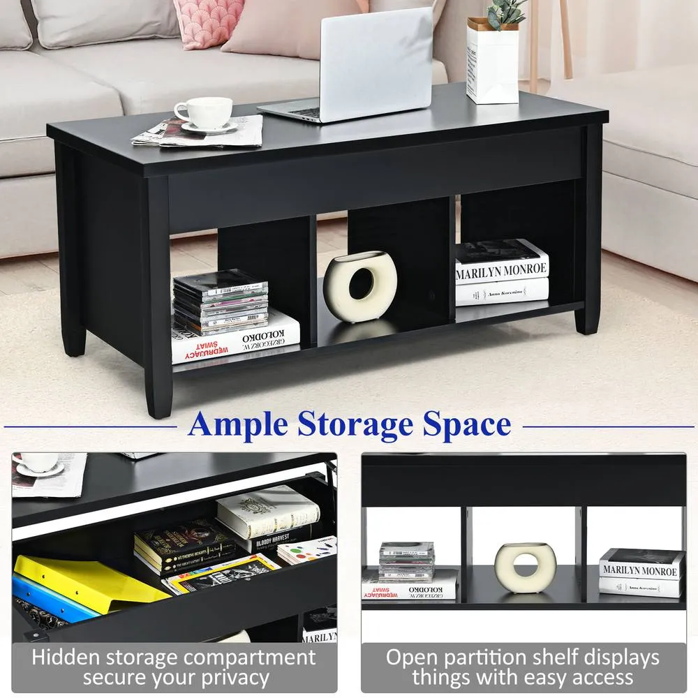 Costway Lift Top Coffee Table Modern Wooden Lift Top Dining Cocktail Table Living Room in Black 4