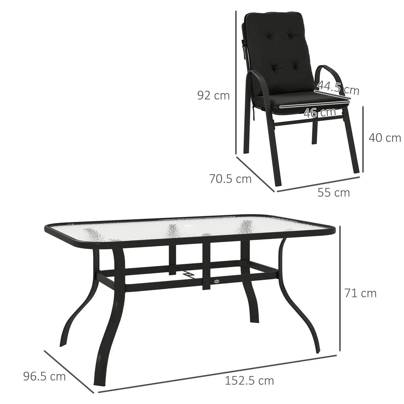 OUTSUNNY 7 PCs Garden Dining Set w/ Umbrella Hole & Cushion, Black 3