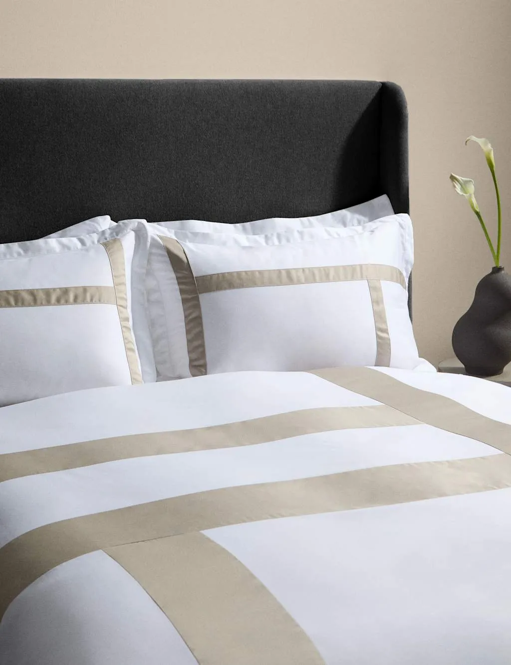 M&S X Kelly Hoppen Sateen Applique Bedding Set Taupe Mix