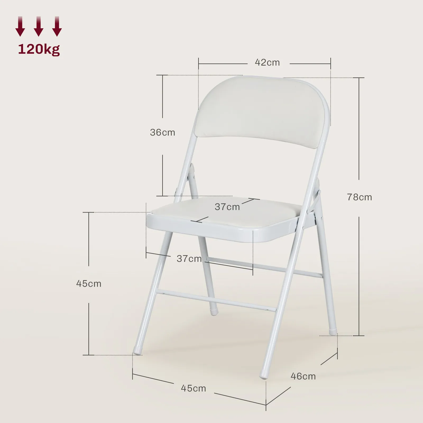 HOMCOM 2 Pack Padded Folding Chairs with Cushioned Seat & Metal Frame in White 3