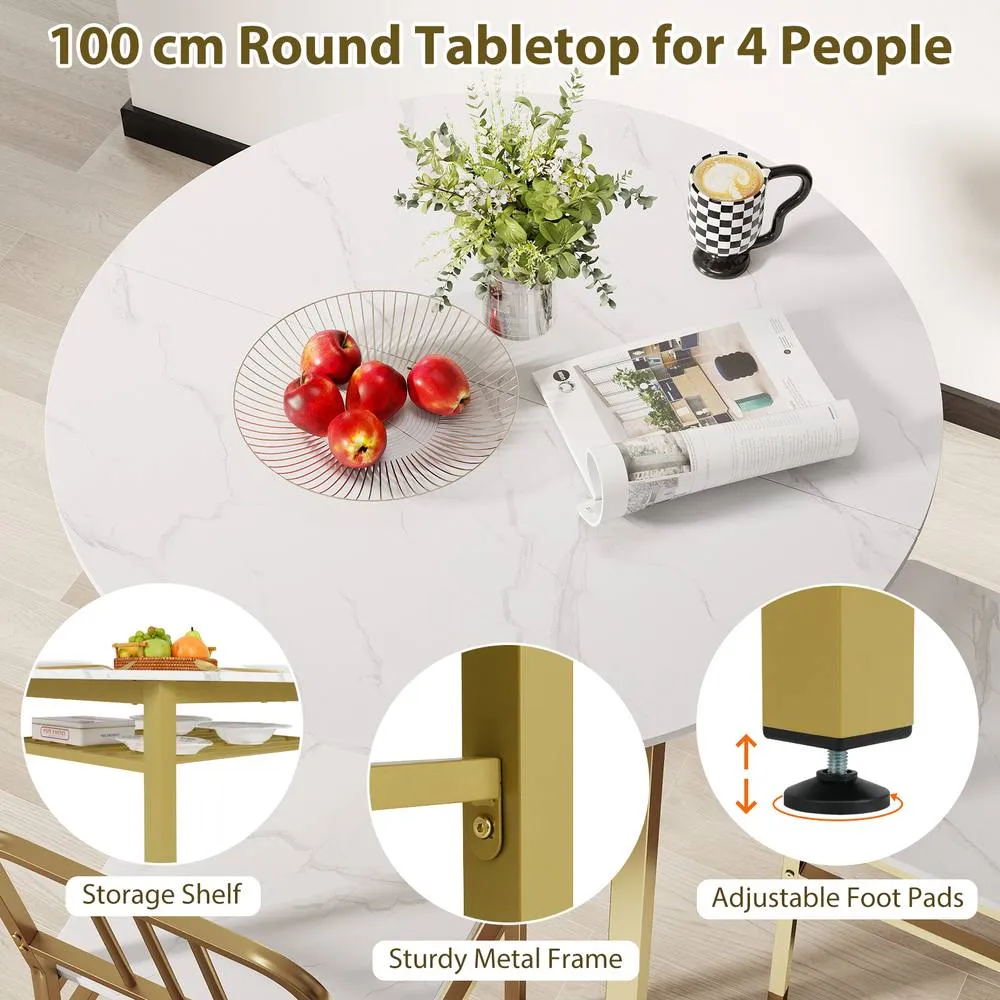 Costway 5 Piece Dining Table Set Round Kitchen Table & 4 Chairs in White 6