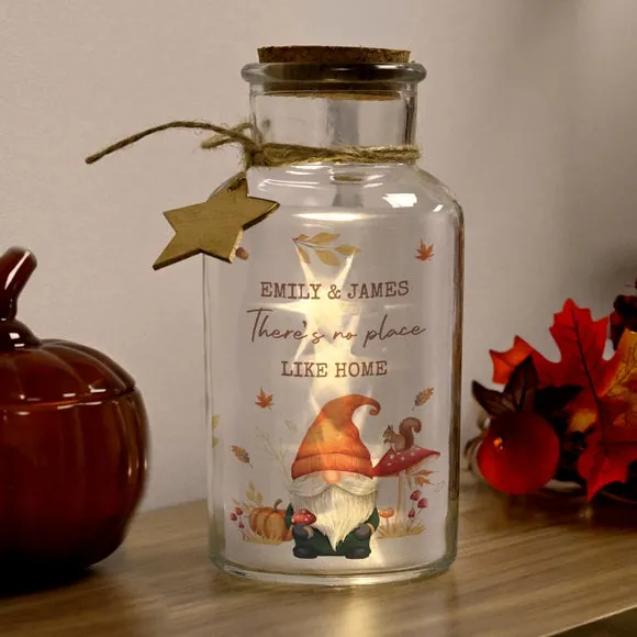 Personalised Autumn Gnome LED Light Up Jar