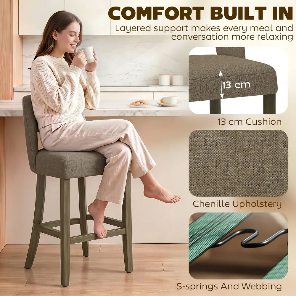 HOMCOM Bar Stools Set of 2 with Curved Backrest, Brown 5