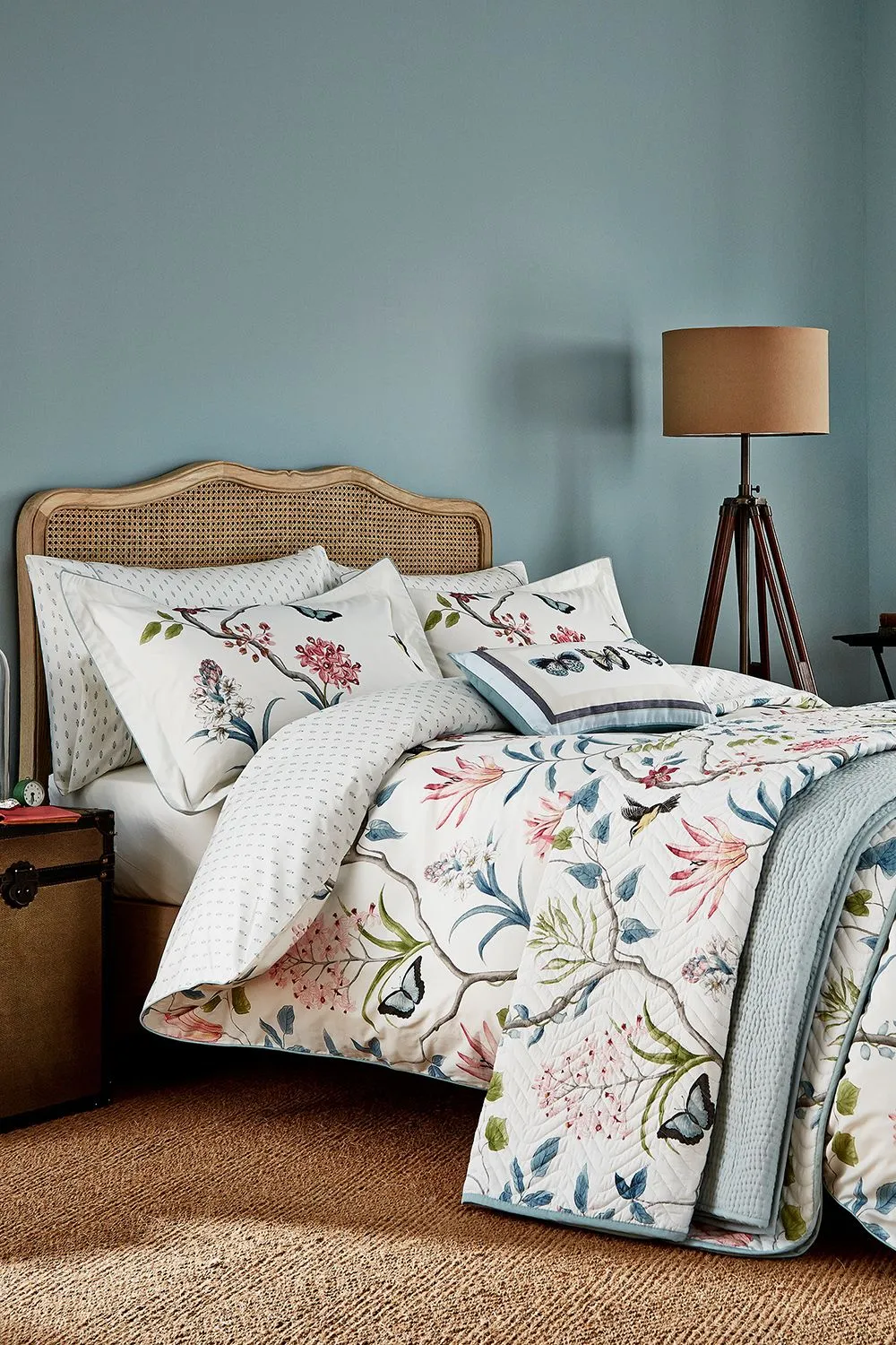 Sanderson 'Clementine' Cotton Duvet Cover Set in Duck Egg Blue